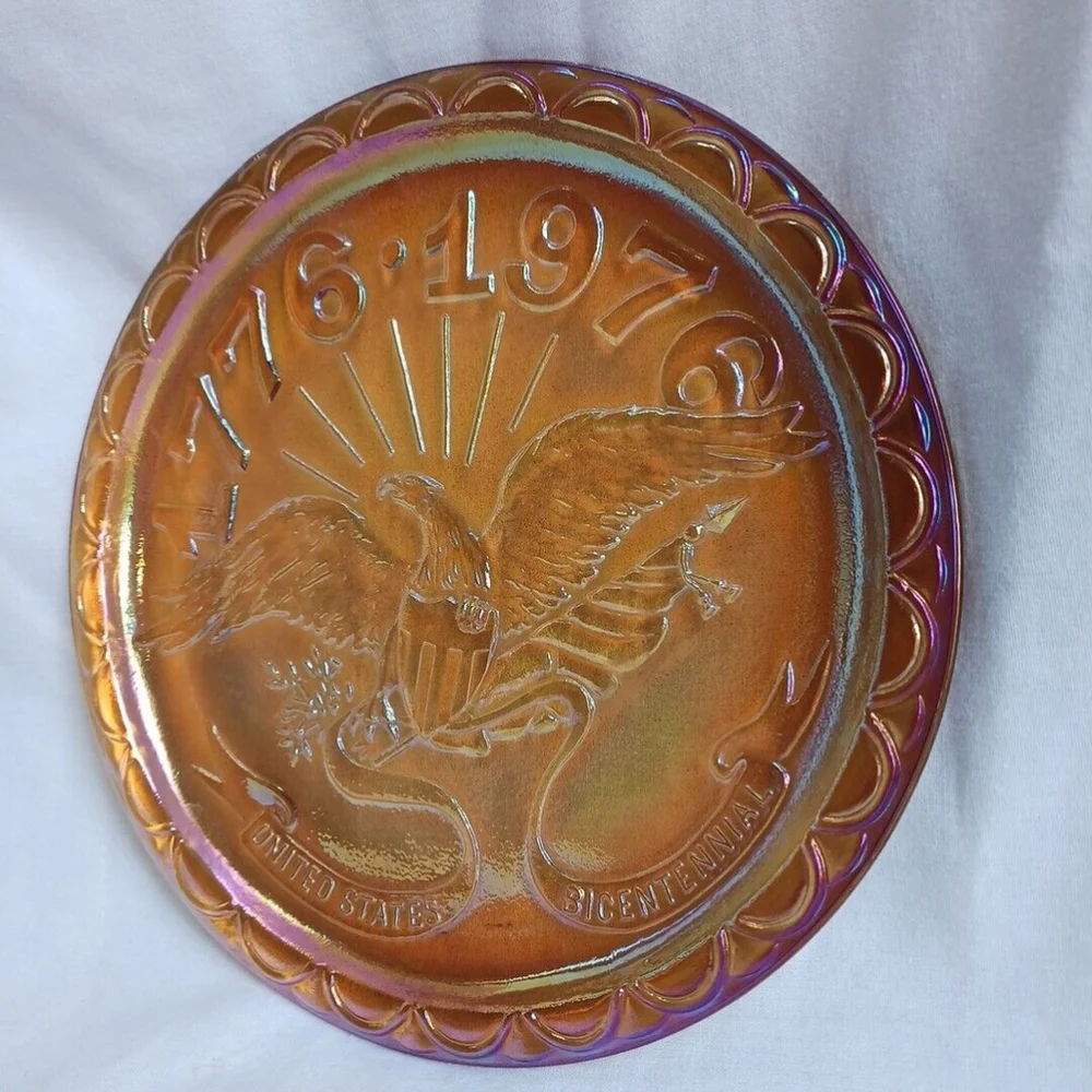 Indiana Carnival Glass Bicentennial Plate USA 1776 1976